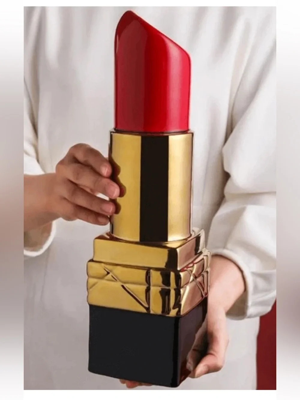 Red & Silver Large Lipstick-Shaped Decorative ceramic Vase